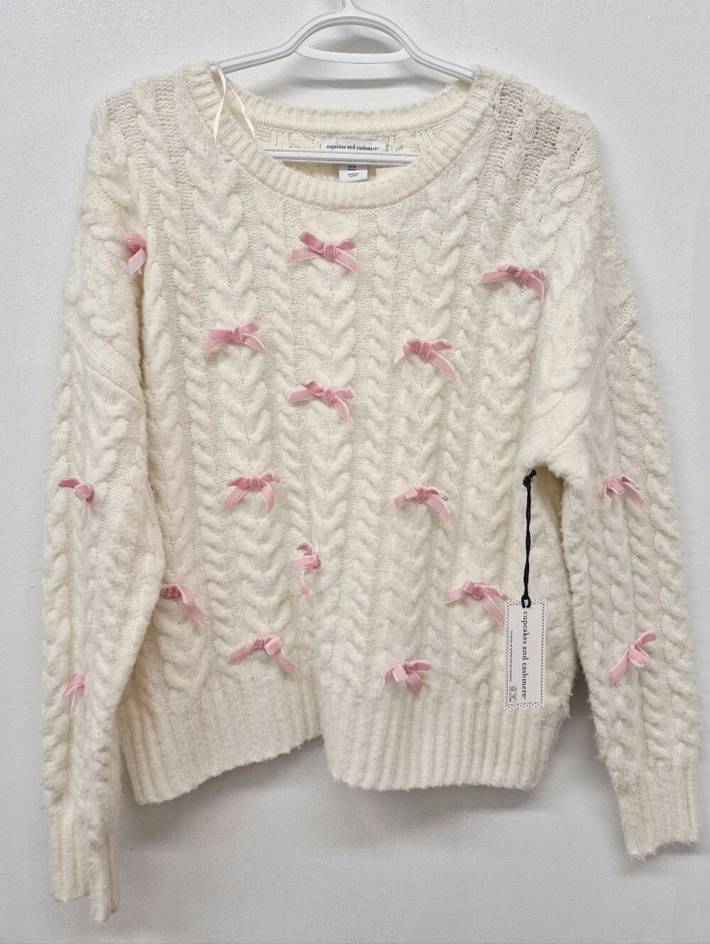 Cupcakes and Cashmere Ivory Pink Bow Sweater Matching Dog Cat Sweater Set M NWT - Picture 3 of 9